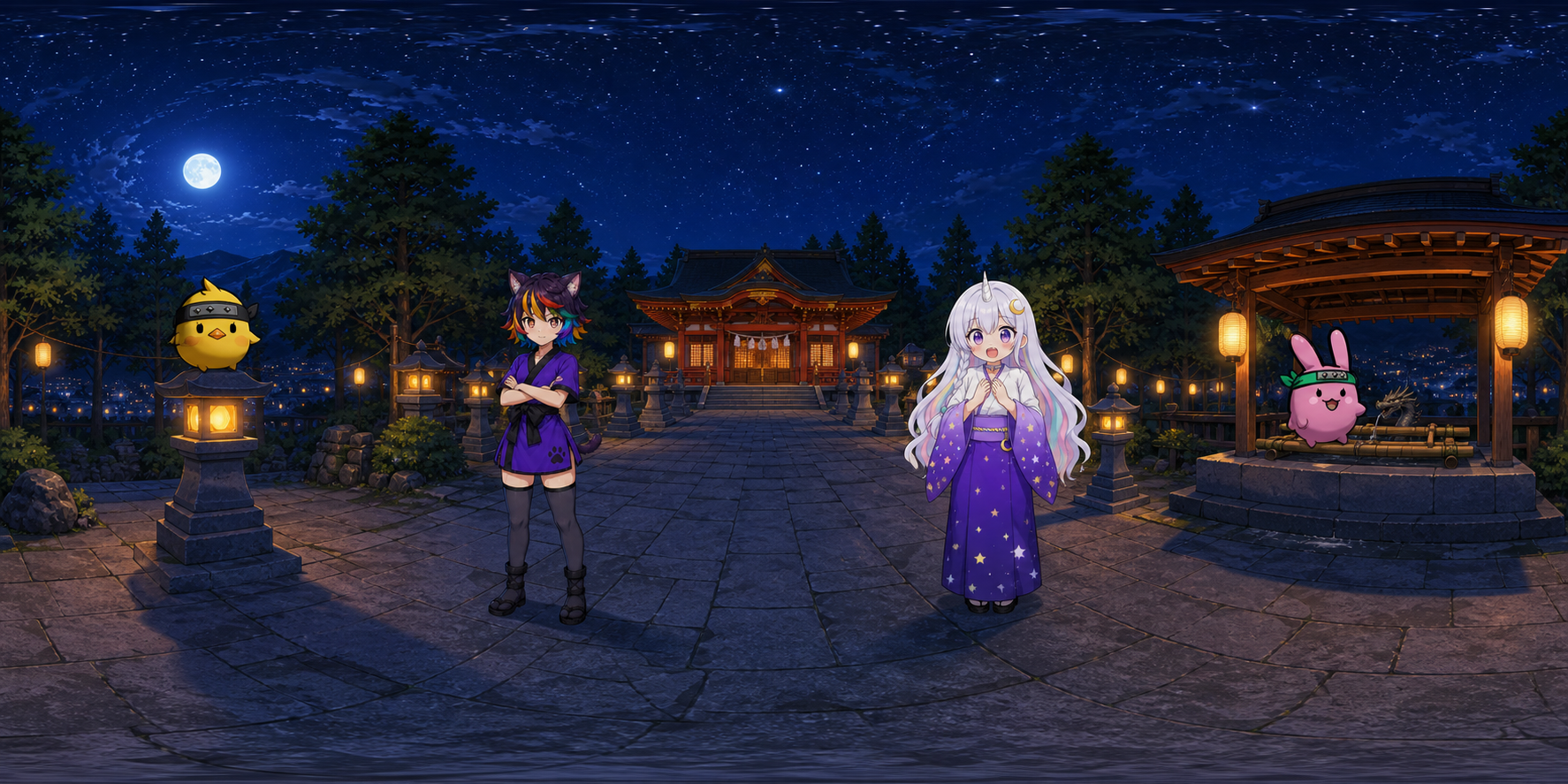 1枚目の展開図。夜の神社にネムたち