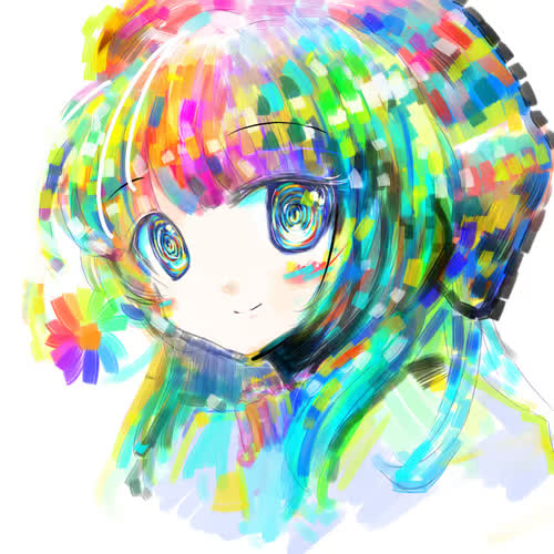 虹色で描かれたキャラクター